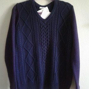 NWT Uniqlo Women's Navy Cable Knit V-Neck Sweater